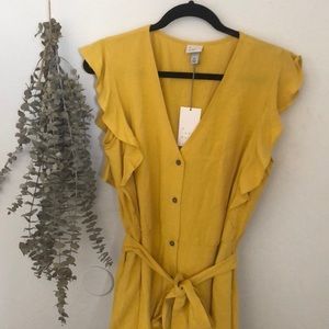Golden Yellow Button Down Midi Dress